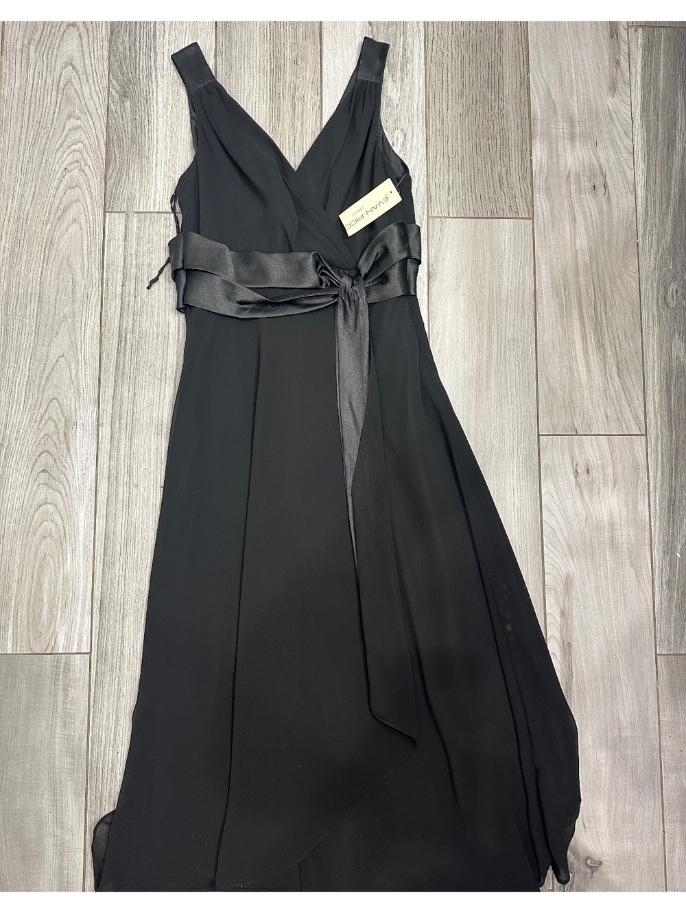 Evan-Picone Black Chiffon Dress with Satin Waist Tie Size 8